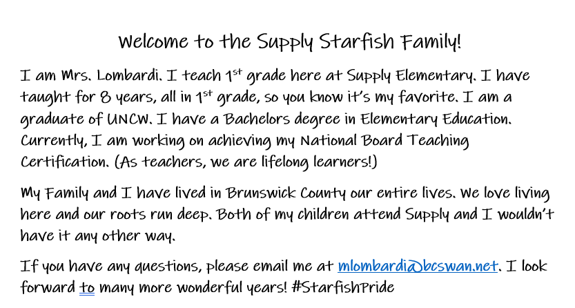 Mrs. Lombardi: Welcome