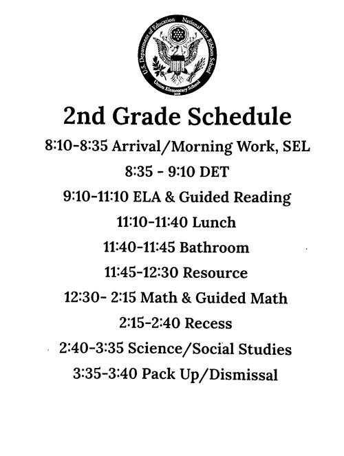2nd Grade Schedule